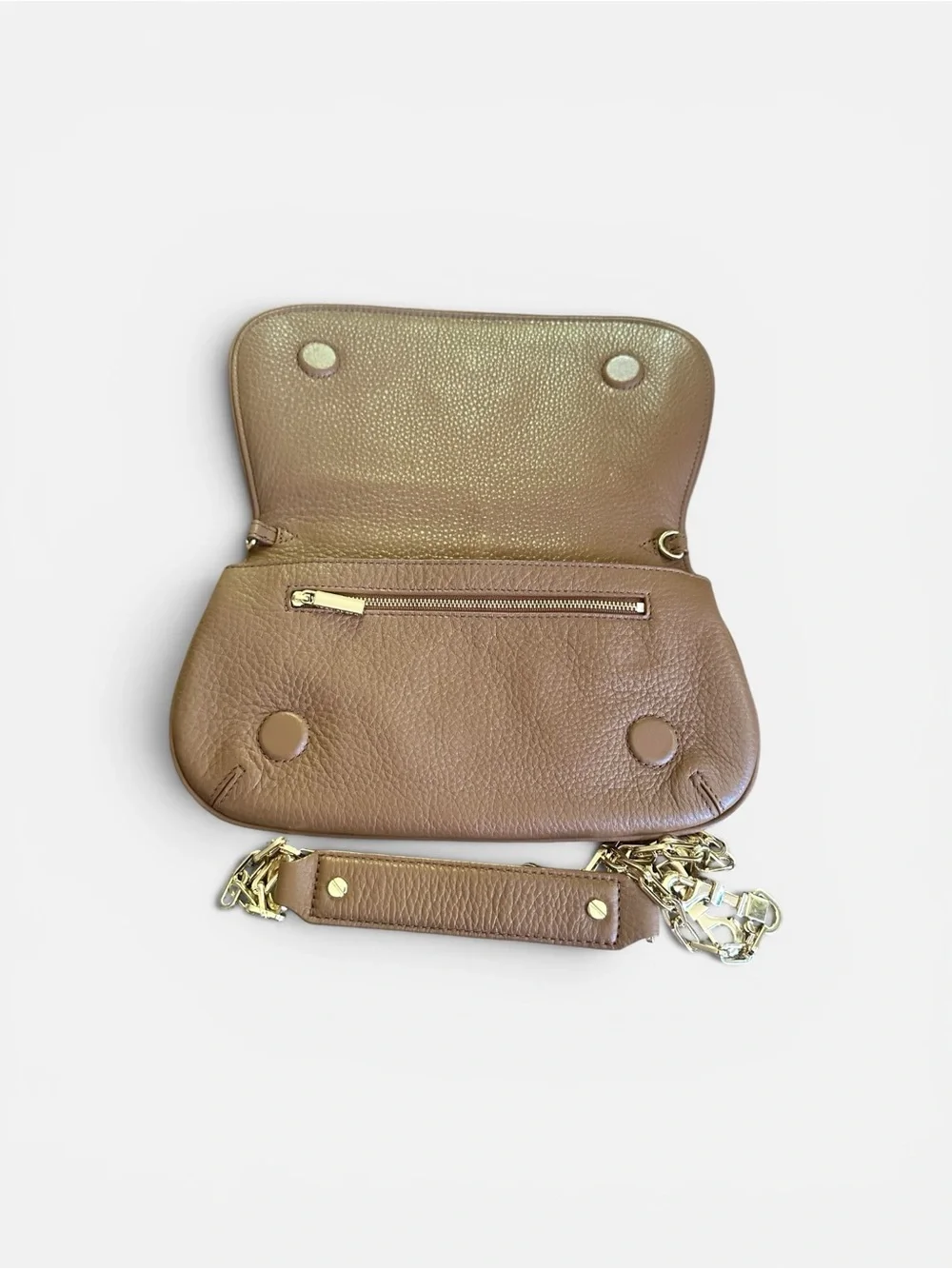 Tory Burch Amanda Taupe Pebbled Leather Chain Shoulder Crossbody Bag